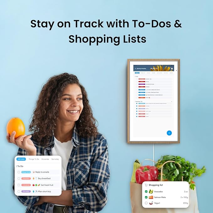Apolosign 15.6-inch Digital Calendar : Dual Mode Smart Wall Planner, No Subscription, Install Apps, Sync Calendars, Electronic Touchscreen Interactive Display for Family Schedules, Chore Chart - with Stand (Teak)
