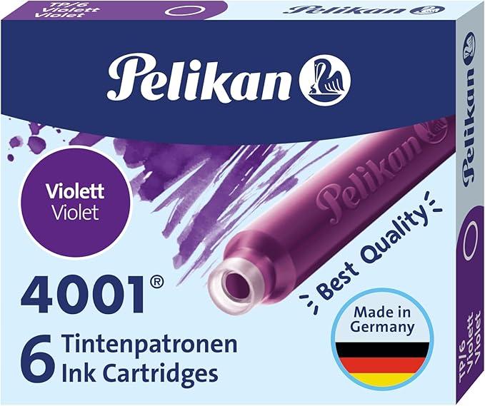 Pelikan 4001 TP/6 Ink Cartridges for Fountain Pens, Violet, 0.8ml, 6 Pack (301697)
