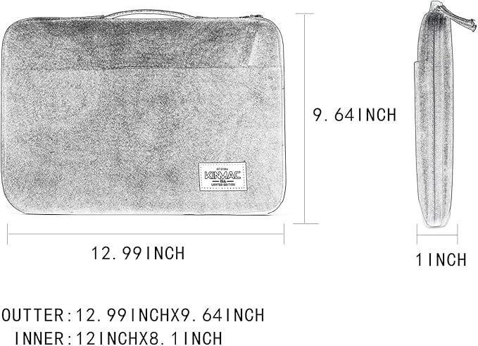 Kinmac 360° Heavy Duty Protective Laptop Sleeve Case Bag Cover with Handle for MacBook Air 13 inch,iPad Pro 13 inch and 13.3 inch HP,Dell,Lenovo,Asus,Acer Laptop (Grey Canvas)