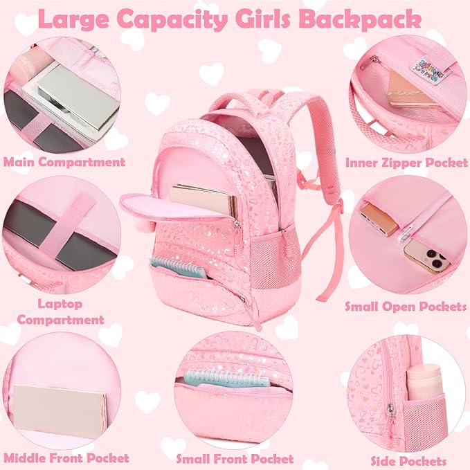 Kimwadalh School Backpack for Girls, Backpack with Lunch Box Pencil Case for Preschool Elementary High School Girls Boys