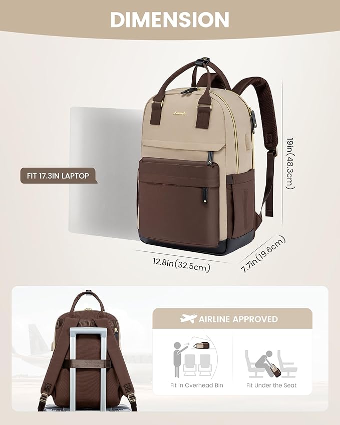 LOVEVOOK Travel Laptop Backpack Women, 17.3 Inch Anti-theft Laptop Bag with USB Port, Fashion Waterproof Computer Backpacks Teacher Nurse Backpack Purse for College Work