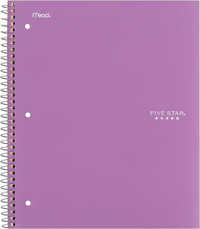 Five Star Spiral Notebook + Study App, 1 Subject, Wide Ruled Paper, 8" x 10-1/2", 100 Sheets, Fights Ink Bleed, Water Resistant Cover, Amethyst Purple (72351) (Pack of 2)