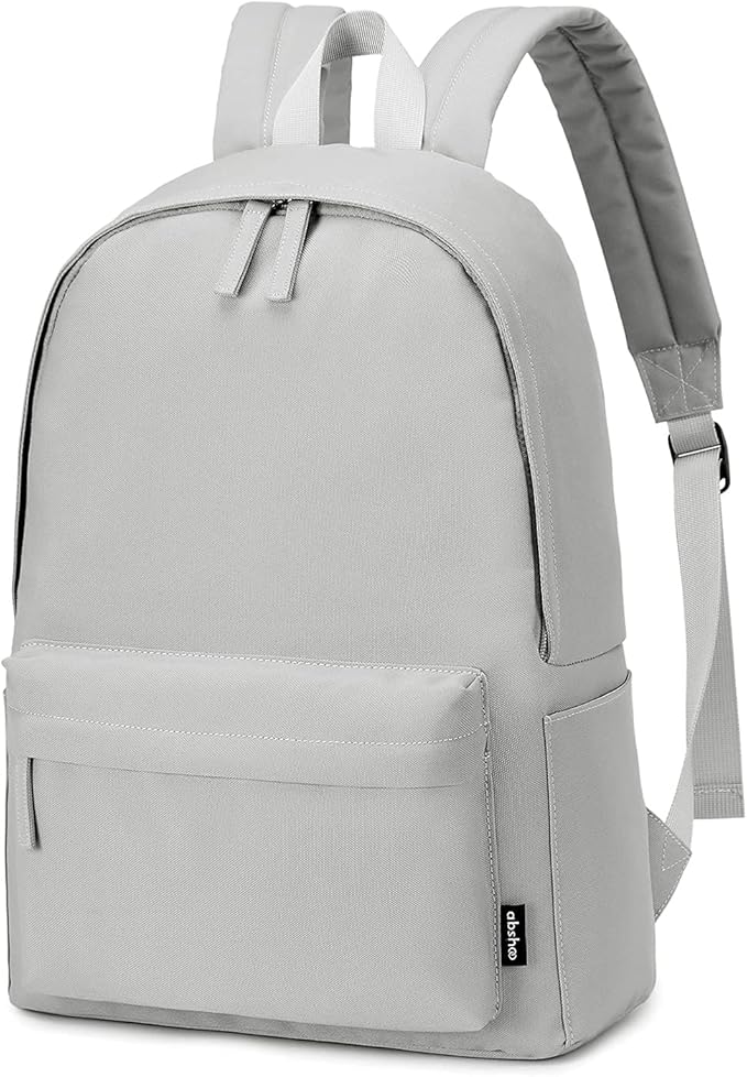 abshoo Lightweight Casual Unisex Backpack for School Solid Color Boobags (Light Grey)