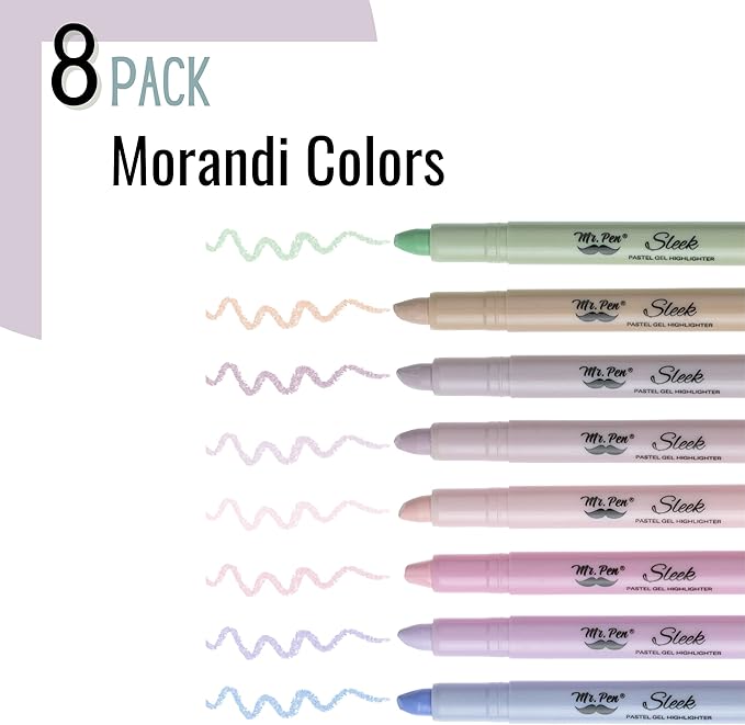 Mr. Pen- No Bleed Gel Highlighters, Morandi Colors, 8 Pack, Bible Highlighters and Pens No Bleed, Bible Markers for Study, Journaling, School Supplies and Accessories