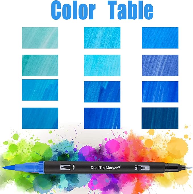 Blue Dual Tip Brush Pen,Colored Fine & Brush Calligraphy Pens, Dual Tip Blue Markers for Adult Coloring Felt Tip Books Drawing Planner Calendar Art Sketch Outlining Sketching Calligraphy