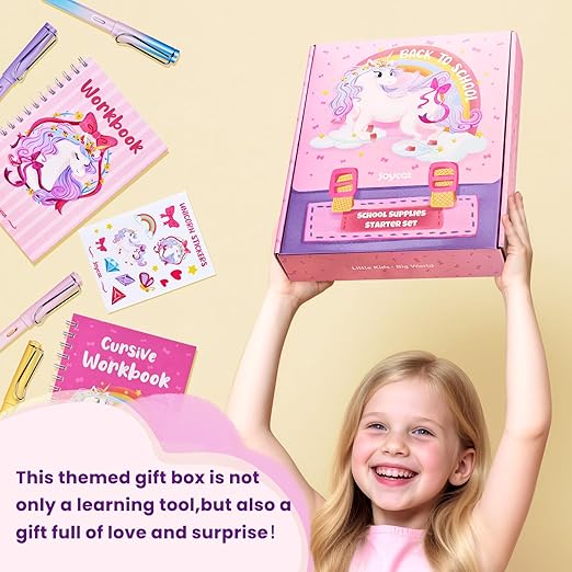 46-Piece Washable Back to School Supplies Gift Kit for Kids-Unicorn Essential First Day Gift Set for Kindergarten & Elementary, Art Supplies & Refillable Tools, Ideal Kids Stationery Set for Girls.