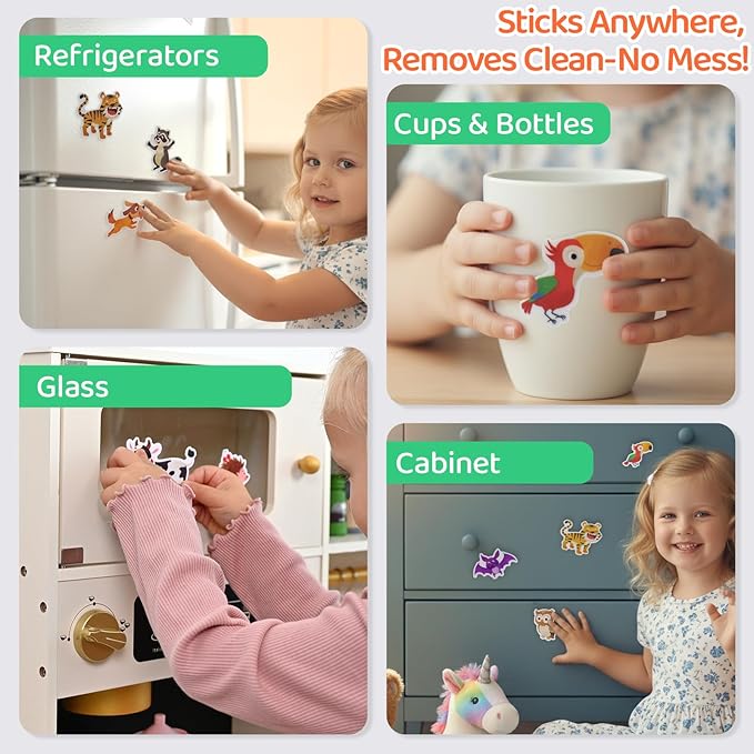 Reusable Sticker Book for Toddlers, 50 PCS Washable Jelly Stickers, 8 Play Scenes (7 Habitats) Animal Sticker Activity Book for Kids, Road Trip Travel Toys