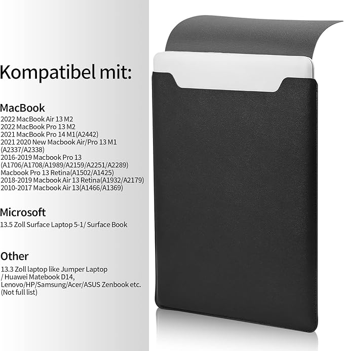 Compatible with Apple 14/13.3 inch Laptop Sleeve, Padded Case, Portable Bag - Black