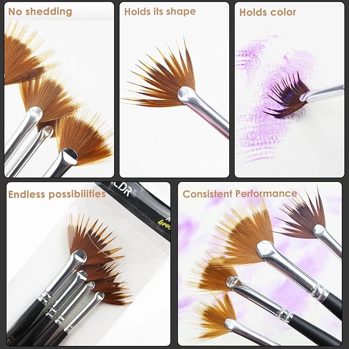 GACDR Fan Grainer Brush for Painting – 4PCS Professional Comb Brushes for Fur, Hair, Wood Grain, Grass, Feathers & Textures,Works with Watercolor Acrylic Oil for Artists & Beginners,Short Handle