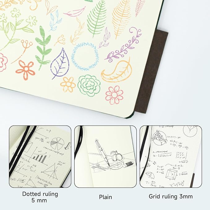 A6 Leather Hardcover Notebook - 2Pack 192 Pages Thick 100GSM Paper, Dotted/Grid/Blank, with Elastic Band & Inner Pocket for Writing, Sketching, Journaling (Yellow)
