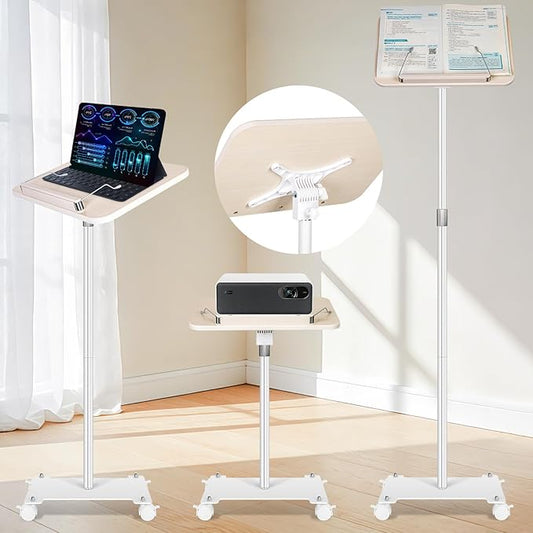 Rolling Book Stand with Wheels for Reading, Floor Standing Book Holder with Page Clips, 19"–51" Height Adjustable, Sturdy Podium Stand for Reading, Bible, Laptop, Cookbooks, or Projector