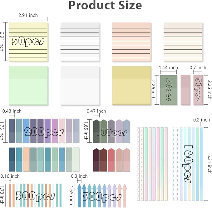 1920 Sheets Transparent Sticky Notes, Clear Tabs Long Highlighter Strips Page Markers for Books, Writable Annotation Index Flags Tapes for School Office Supplies (Multicolor Lined Set)