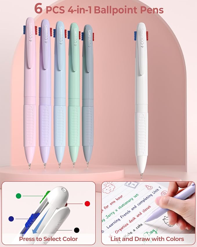 Four Candies 56PCS School Supplies with Pencil Case, Stationery Set, Pink | 6 Multicolor Pens, 12 Pastel Highlighters, 5 Gel Pens, 9 Mechanical Pencils, Back to School, College Essentials for Students