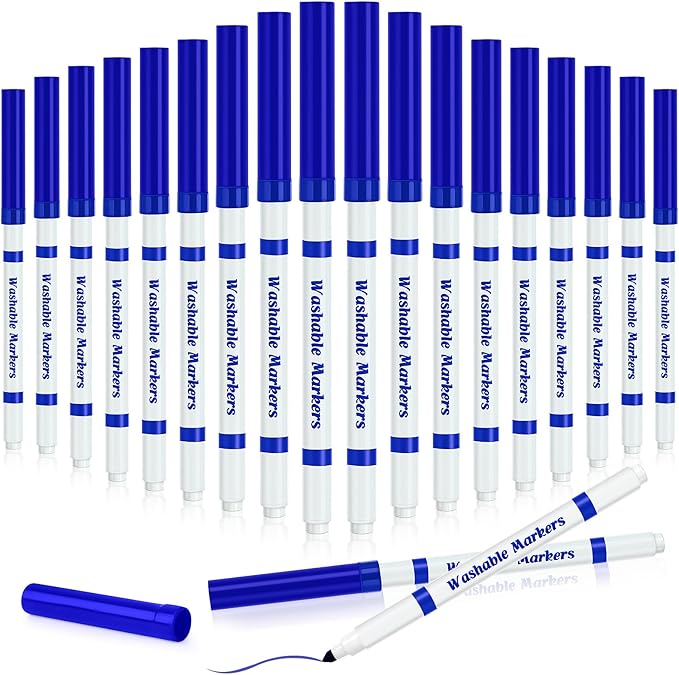 Fullhawl 18 Pcs Line Washable Markers Bulk Blue Fine Tip Markers Set Coloring Thin Tip Drawing Washable Pen for Kids Art School Classroom Back to School Gender Reveal Party Supplies, Ages 6+