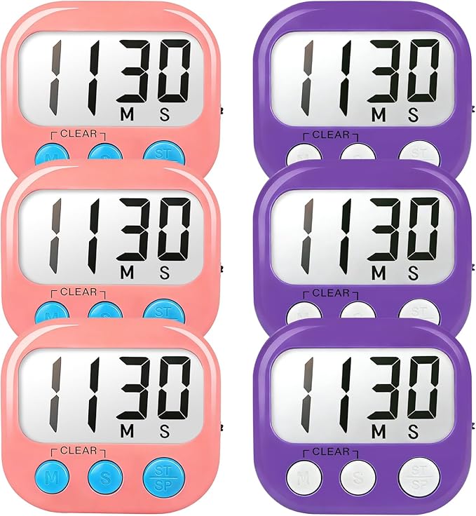 Classroom Timers for Teachers Kids Large Magnetic Digital Timer Teacher Supplies 6 Pack-Pink Purple