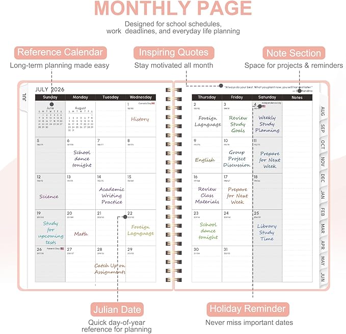 Planner 2026-2027, Weekly and Monthly Academic Planner, July 2026 - June 2027, Hardcover Calendar Agenda Book for School Year Planning, School Supplies for Teacher and Student, A5(6.3'' x 8.5'')