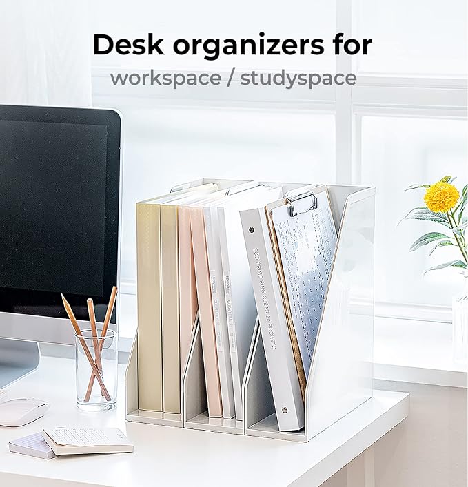 carrotez Open Front Magazine File Holder, Plastic Magazine Rack, Vertical File Organizers for Desk, Office Organization Essentials, 10.8" x 3.7" x 12.6" - 2 Pack, White