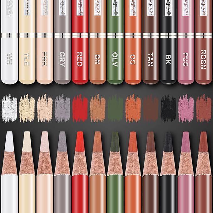 PANDAFLY Professional Colored Charcoal Pencils Drawing Set, Skin Tone Colored Pencil, Pastel Chalk Pencils for Sketching, Shading, Coloring, Layering & Blending, 12 Colors
