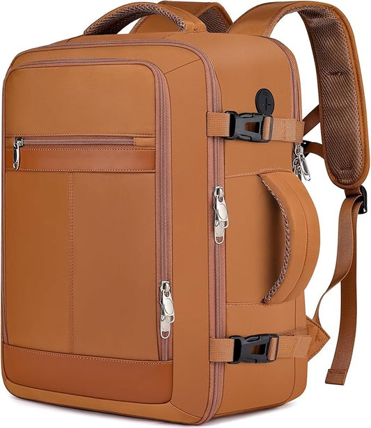 EZUOLA Carry On Backpack for Women,Travel Laptop Backpack Airline Approved,Underseat Personal Item Travel Bag With Shoe Compartment, Casual Daypack Gifts for Friend Weekend Business College,Brown