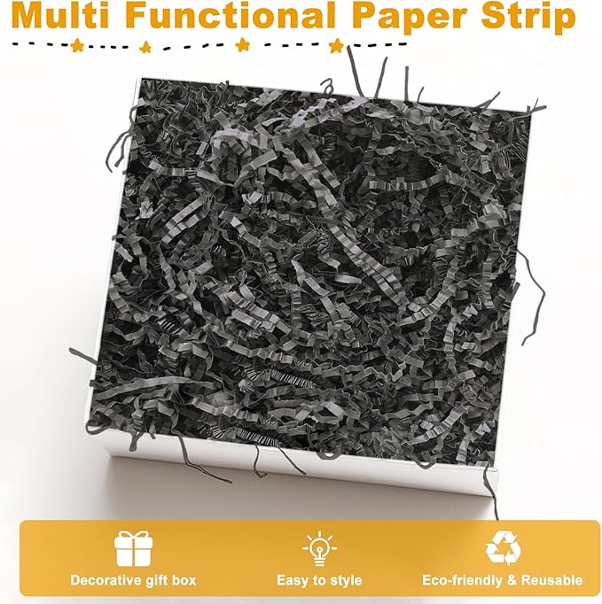 Crinkle Cut Paper Shred Filler,1 LB Black Shredded Paper for Gift Boxes Bags Basket Filler Decoration,Grass Cushion Paper Streamer Stuffing for Christmas,Thanksgiving,Mother's Day Gift Wrapping