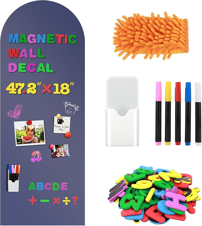 Magnetic Chalkboard for Wall, 47.2" x 18" Magnetic Arch Wall Decal Self Adhesive Blackboard Wallpaper Peel and Stick Chalk Board Wall Decal Roll for Home Playroom Classroom (Dusty Blue)