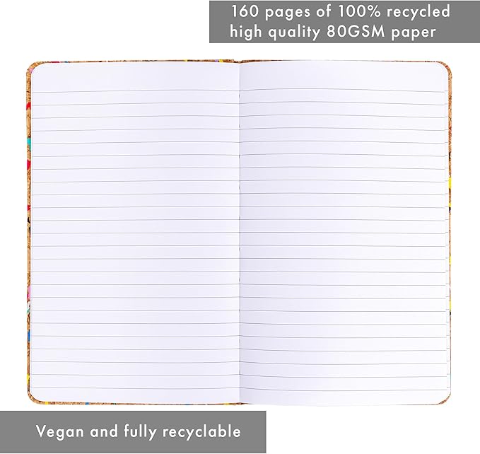 Pukka Pad, Pukka Planet Cork A5 Soft Cover Journal – Casebound Cork Cover Notebook with 160 Pages, 80 Sheets of Recycled FSC Certified 80GSM, 8mm Lined Paper for Home, School & Office, 8.5 x 5.3in