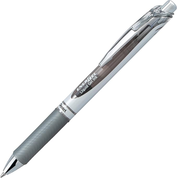 Pentel EnerGel RTX Retractable Liquid Gel Ink Pen, (0.7mm) Medium line, Gray Ink, Box of 12 Pens (BL77-N)
