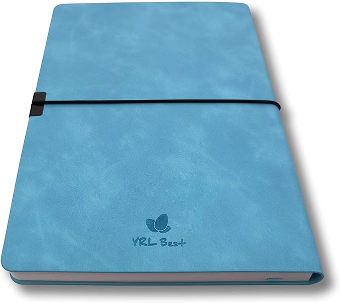 Softcover Bullet Notebook Journal, Dotted/Dot Grid, A5, 5.8x8.3 Inches, Premium Faux Leather, Creamy Thick Paper, Sewn Bound, Elastic Band, Inner Pocket, Pen Loop, Lays Flat, Azure