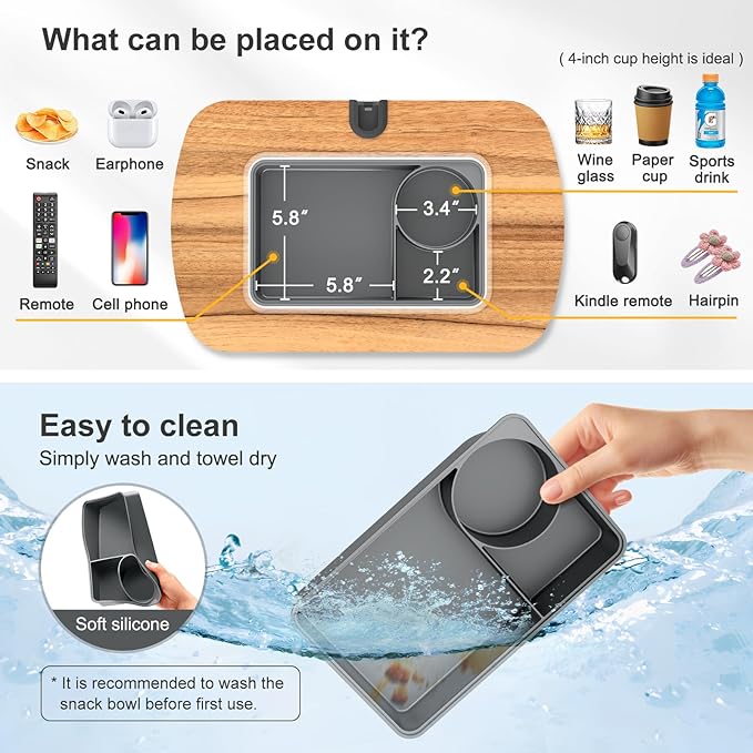 ERGONOV Tablet Pillow Stand for Lap Use,Adjustable iPad Holder with Snack Bowl,360° Rotating Clip for 4.7-13" Kindle,Phone,Tablet.Ideal for Hands-Free Reading and Relaxation on Bed,Couch,Recliner,Gray