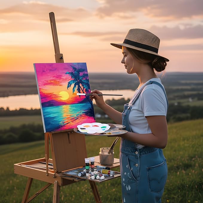 Cholemy 36 Pcs Paint and Sip Kit for Adults 8''x10'' Pre Drawn Canvas for Painting DIY Afro Acrylic Painting Kit Wood Easel Brushes Date Night Bulk for Father's Day Party Gifts(Sunset Style)