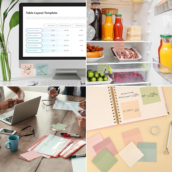 Transparent Sticky Notes, 6 Pads 3x3 Inch, 6 Colors Pastel Clear Self-Adhesive Waterproof Translucent Sticky Notes, 300 Sheets, for Bible Tabs, Book Tabs, School Supplies, Office