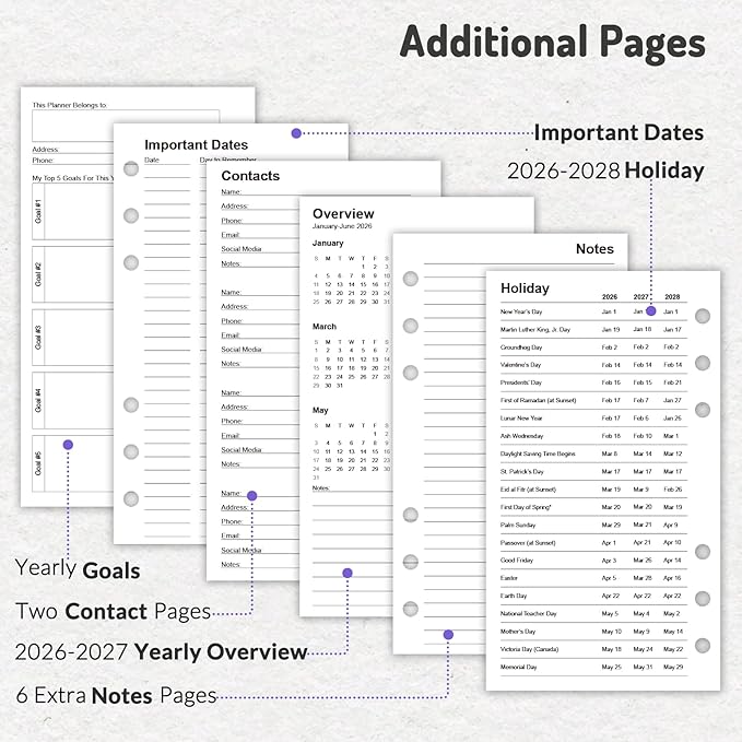 Forvencer 2026 Weekly & Monthly Planner Refills for A6 6-Ring Binders, July 2026 - Jun 2027, 6-Hole Punched Planner Inserts with Colorful Monthly Tabs, Pocket Calendar Organizers, 3-3/4" x 6-3/4"