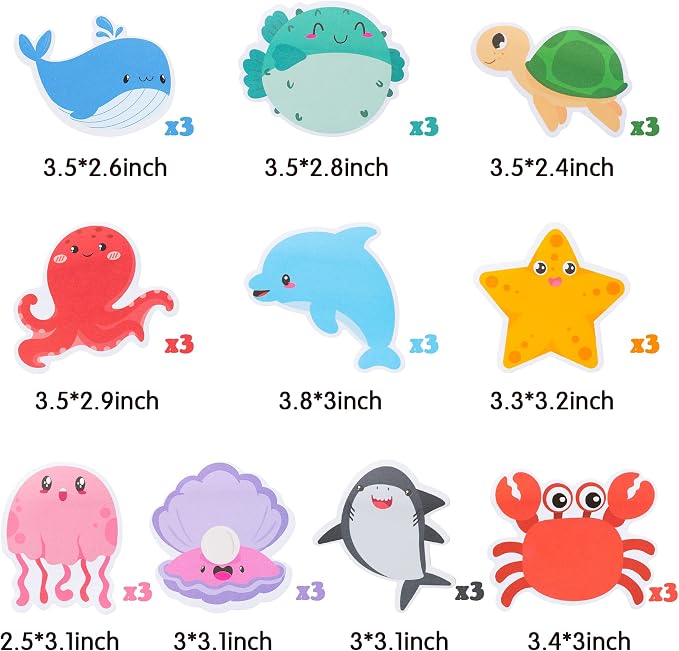 Xqumoi 30 Pack Sea Animal Sticky Notes Total 600 Sheets Under the Ocean Life Self Sticky Memo Pads Mini Notepads Office Supplies for School Student Kids Classroom Goodies Rewards Party Favor Gift