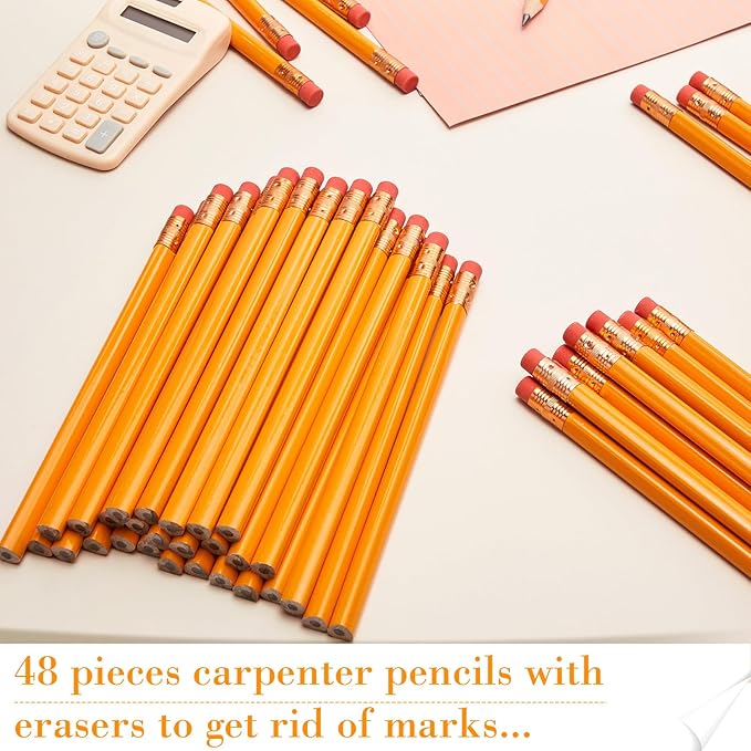 Fainne 48 Pack Jumbo Round Pencils, Wooden Fat Pencil with Black Core Bulk for Carpenters Workers Woodworkers Framers Beginners Students Teachers DIY Project(Orange)