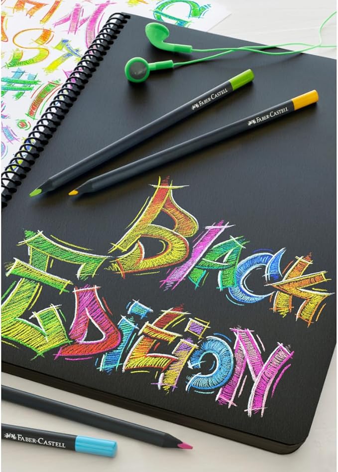 Faber-Castell Black Edition Colored Pencils - 36 Count, Black Wood and Super Soft Core Lead, Neon and Pastel Color Pencil Set, Spring Craft Supplies & Colored Pencils for Adult Coloring Book
