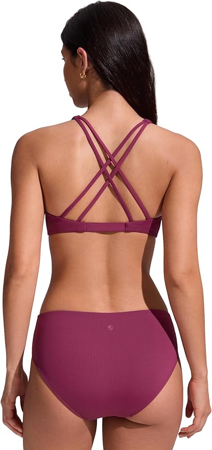 CRZ YOGA Twist Front Bikini Tops for Women - Padded V Neck Criss Cross Back Triangle Sexy Swim Bathing Suit