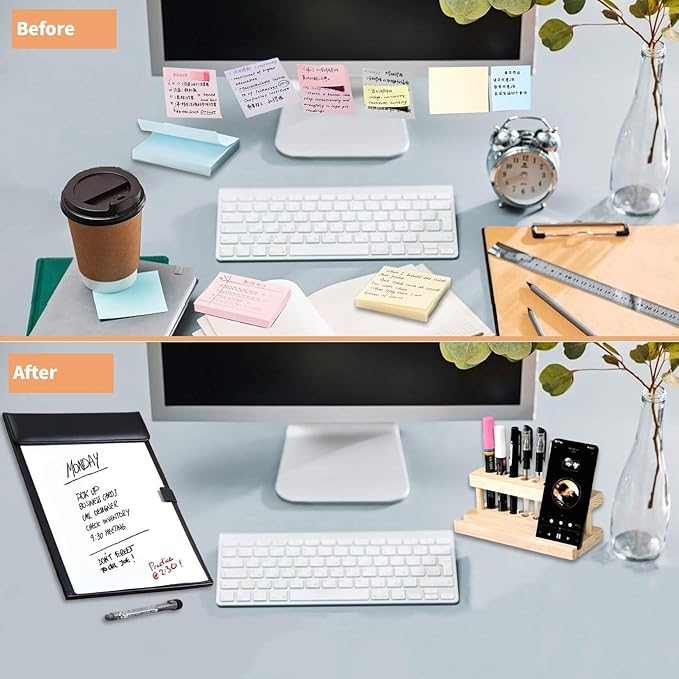Magnetic Dry Erase Board with Clipboard,PU Leather Desktop Whiteboard for Office, Nursing School Essentials & Basketball Coaches,Small Dry Erase Board with Stand