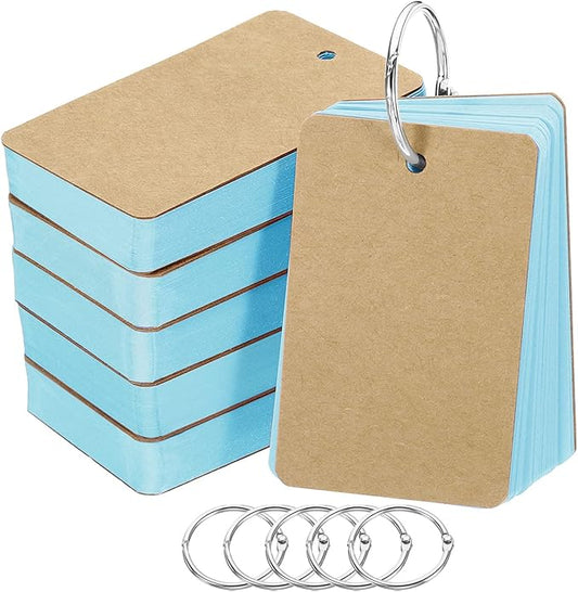 PATIKIL Blank Index Cards with Ring, 300Pcs Colored Blank Flash Card 3.5" x 2" Note Card Study Card for Memory Learning Studying Office Supplies, Blue