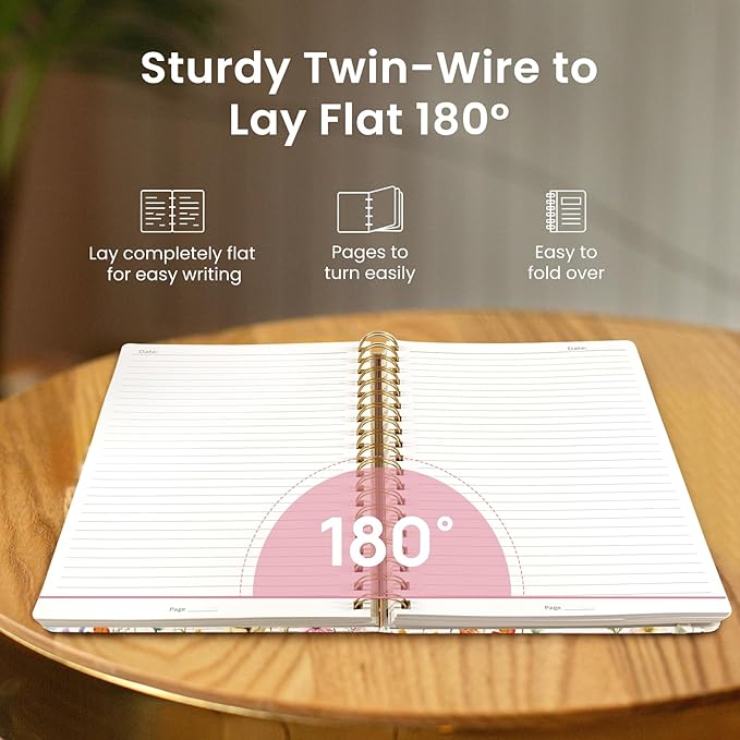 Lined Spiral Notebook Journal for Work, 300 Pages Thick B5 (7.1"x10") College Ruled Journal for Women & Writing, Hardcover Notebook for Note Taking, Perfect for Office Home School Supplies, Floral