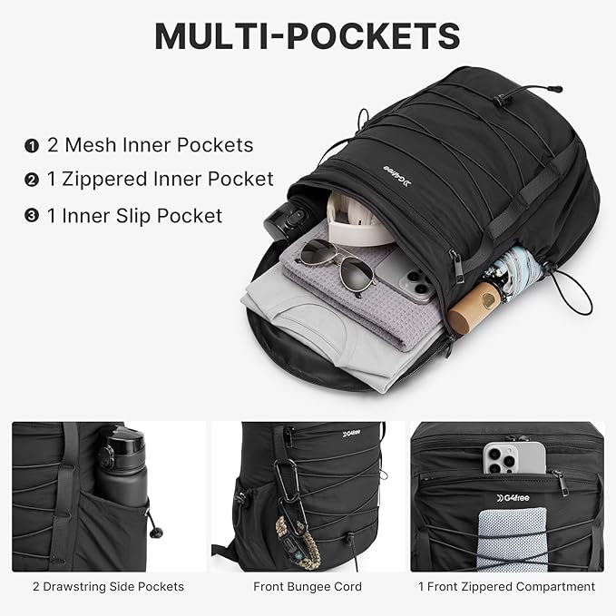 G4Free 20L Hiking Travel Backpack for Women Men | Lightweight Backpacks with Luggage Trolley Strap, Daypack for Outdoor Daily Camping