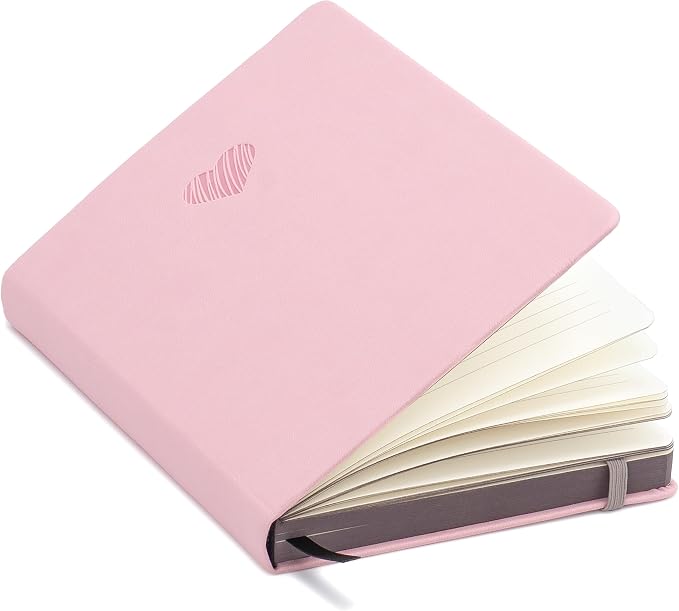 EVERLINEA 5.6” x 8.3” Embossed Heart A5 Hardcover Notebook, 240 Lined Pages, Powder Pink