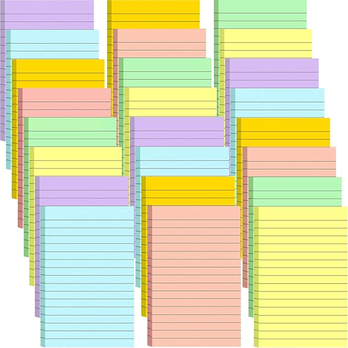 24 Pack Lined Sticky Notes 4X6 in, Self Sticky Note Pads with Lines, Large Sticky Note Memo Pad for Office, Home, School, Meeting, 50 Sheets/pad, Light Color