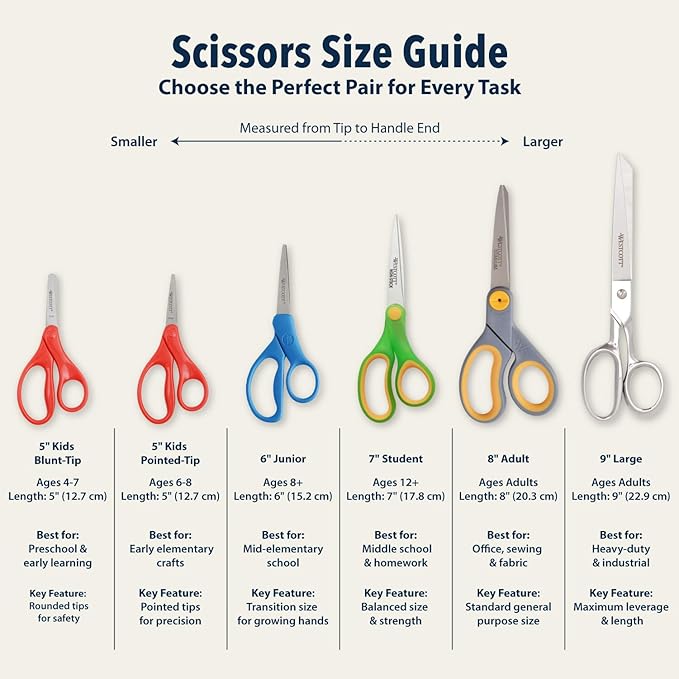 Westcott 12-Pack 6” Kids Scissors Scissors for Students Ages 8+, for School and Craft Projects, Back to School Supplies for Big Kids, Soft-Touch Handles in Assorted Colors.