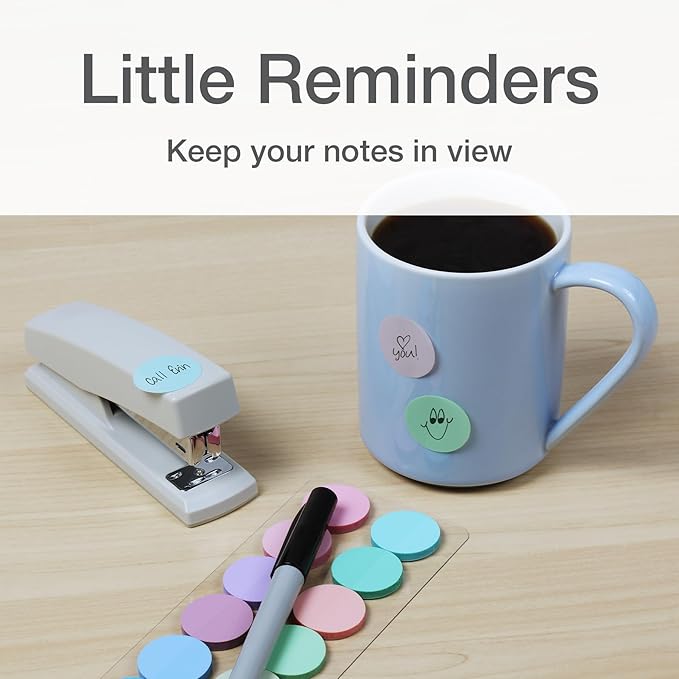 Redi-Tag Transparent Sticky Notes, 12 Pads Per Pack, Circle Sticky Notes, Round Adhesive Notes, Small Sticky Tabs for Organizing, 1 inch Diameter, 12 Pastel Colors (1016719)