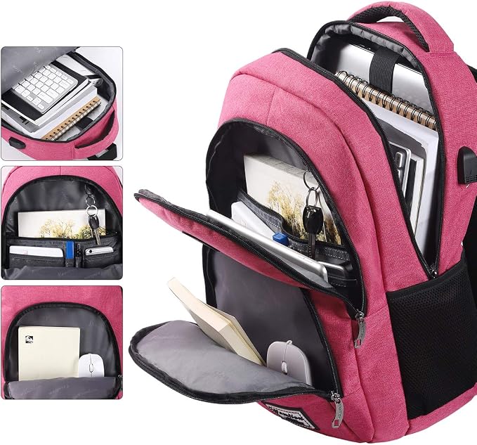 YAMTION Backpack for Women,School Backpack for Teen Girls College Backpack with USB Charging Port,Pink