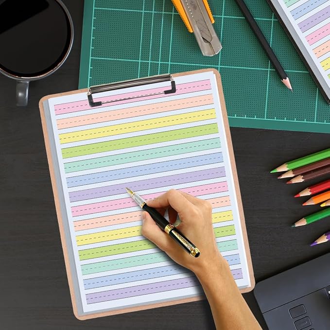 (3-Pack) 8.5" x11" Double Side Colored Primary Writing Paper for Kids with ADHD - 150 Sheets/300 Pages Handwriting Paper, 0.5" Multi-Color Raised Line Paper