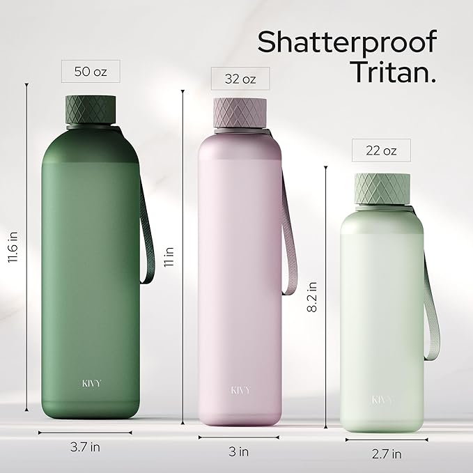 KIVY Slim Water Bottle 32oz [Lightweight & Shatterproof] Fits Backpack & Cupholder for Travel, Sports, School, Gym - Rose gold, Pink bottle no straw - Gym water bottle for women - Dishwasher Safe