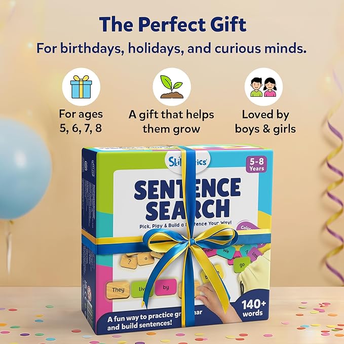 Skillmatics Educational Board Game - Sentence Search, Learning Toy for Kids, Sentence Building Activity, Creative Word Play, Screen-Free Fun, 120+ Tiles (1.3 x 1 Inches), Gifts for Ages 5, 6, 7, 8