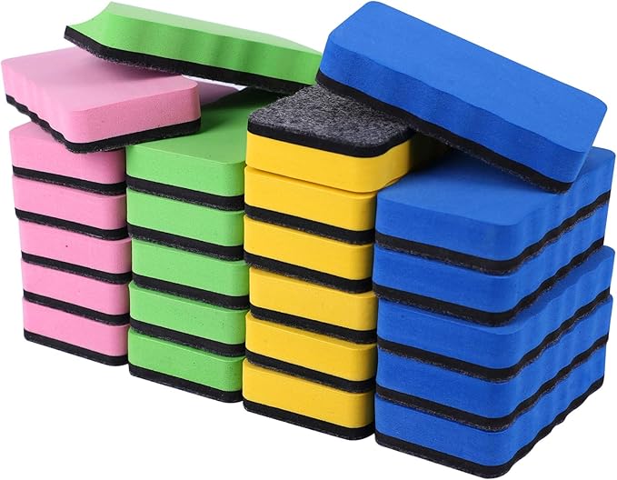 Dry Erase Erasers, 24 Pack Magnetic Whiteboard Eraser Chalkboard Cleansers Wiper for Classroom Office and Home (24mixed)