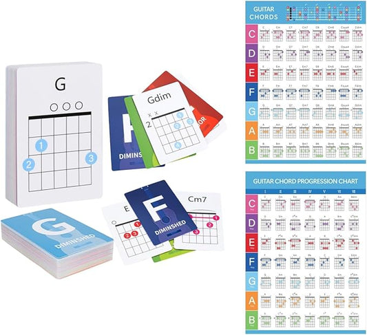 Guitar Chords Flash Cards Set, 56 Chord Cards and Guitar Chord Chart, Learn Essential Chords Quickly, for Beginners and Players